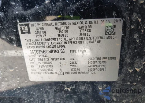 2017 GMC Sierra 1500 Slt z USA, uszkodzony, nr VIN 3GTU2NEJ9HG163733